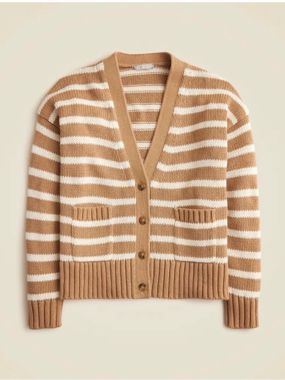 J. Crew | Heritage Cotton Tan & Cream Sll Season Striped Cotton Cardigan
